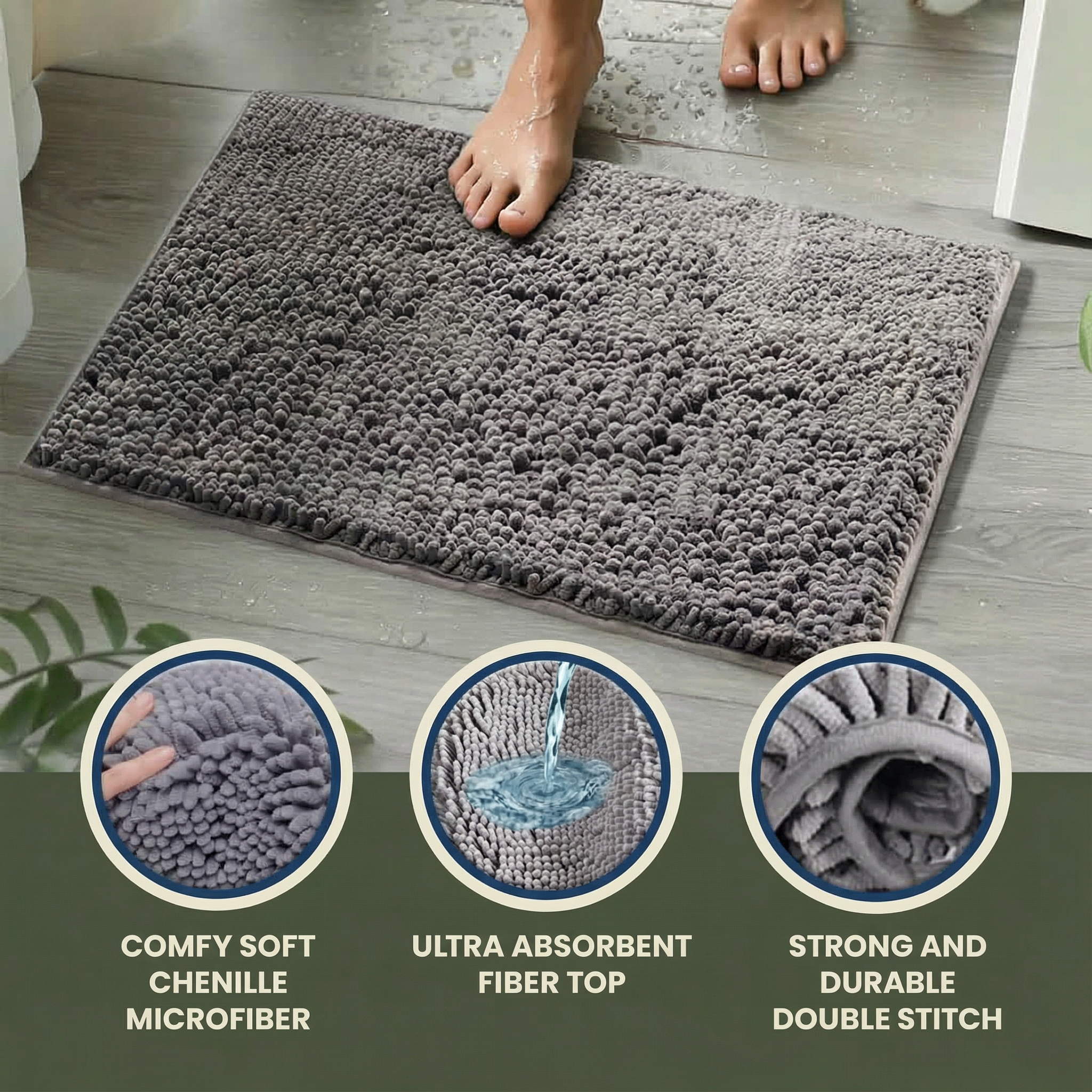 Cleanry Pets® Bathroom Rugs Set – Bath Mat (20”×30”) & U-Shaped Toilet Mat (20”×20”)