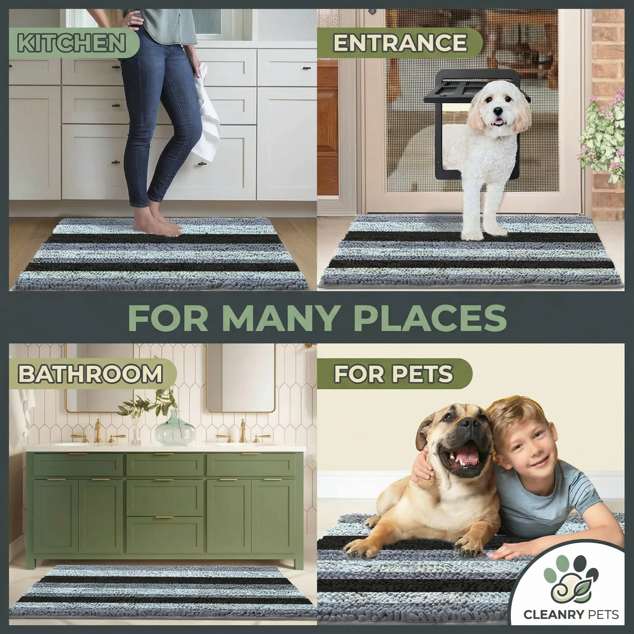 Cleanry Pets® Chenille Dog Door Mat – Non-Slip & Washable