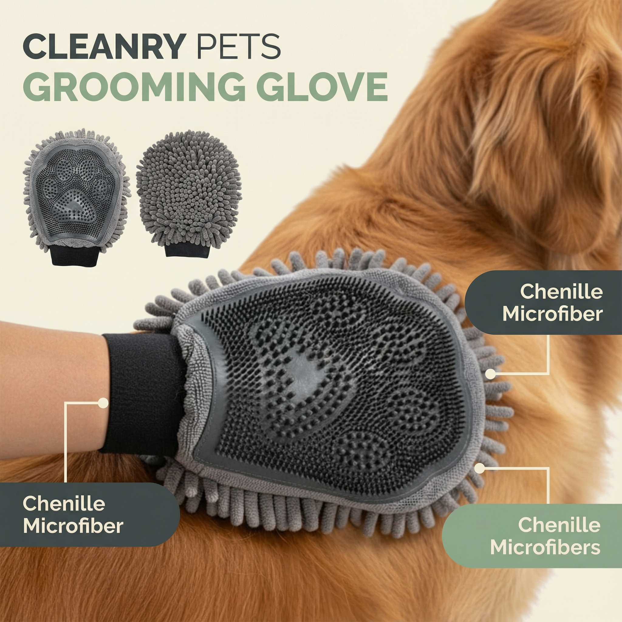 Cleanry Pets® Dog Washing Gloves for Bathing & Shedding Grooming Mitt