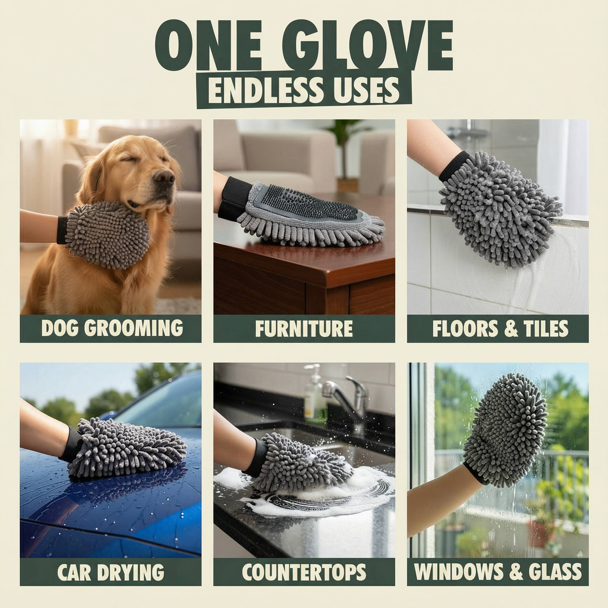 Cleanry Pets® Dog Washing Gloves for Bathing & Shedding Grooming Mitt