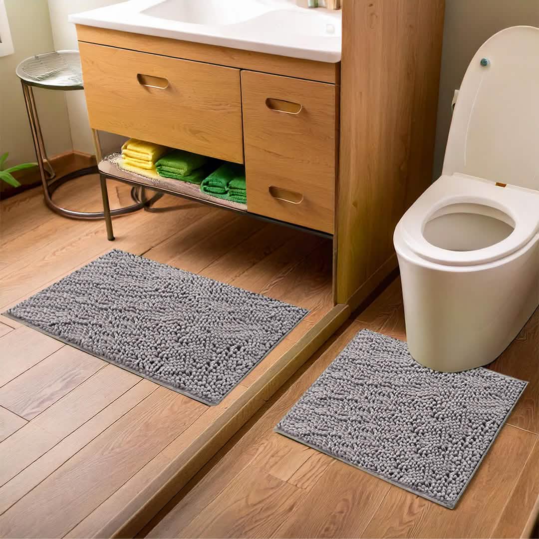 Cleanry Pets® Bathroom Rugs Set – Bath Mat (20”×30”) & U-Shaped Toilet Mat (20”×20”)