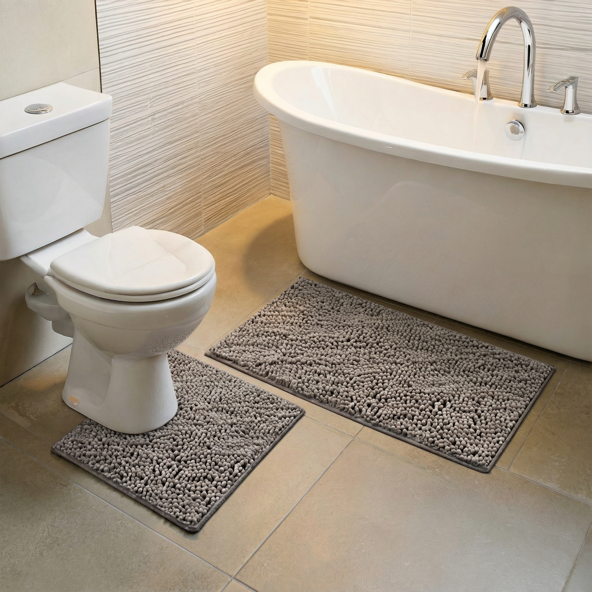 Cleanry Pets® Bathroom Rugs Set – Bath Mat (20”×30”) & U-Shaped Toilet Mat (20”×20”)