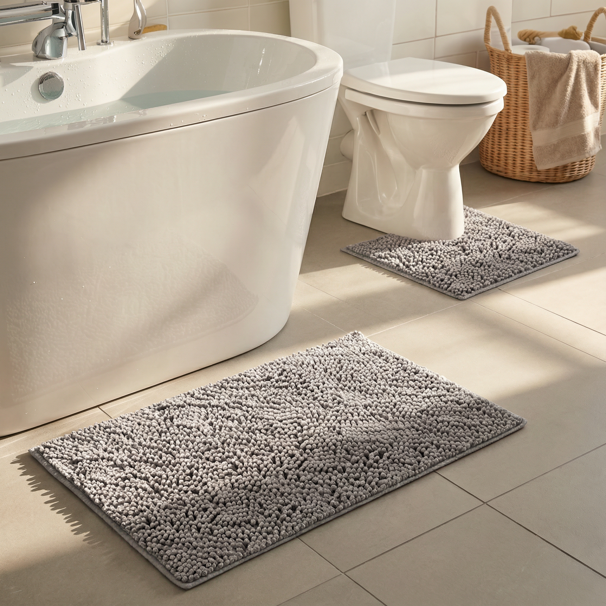 Cleanry Pets® Bathroom Rugs Set – Bath Mat (20”×30”) & U-Shaped Toilet Mat (20”×20”)