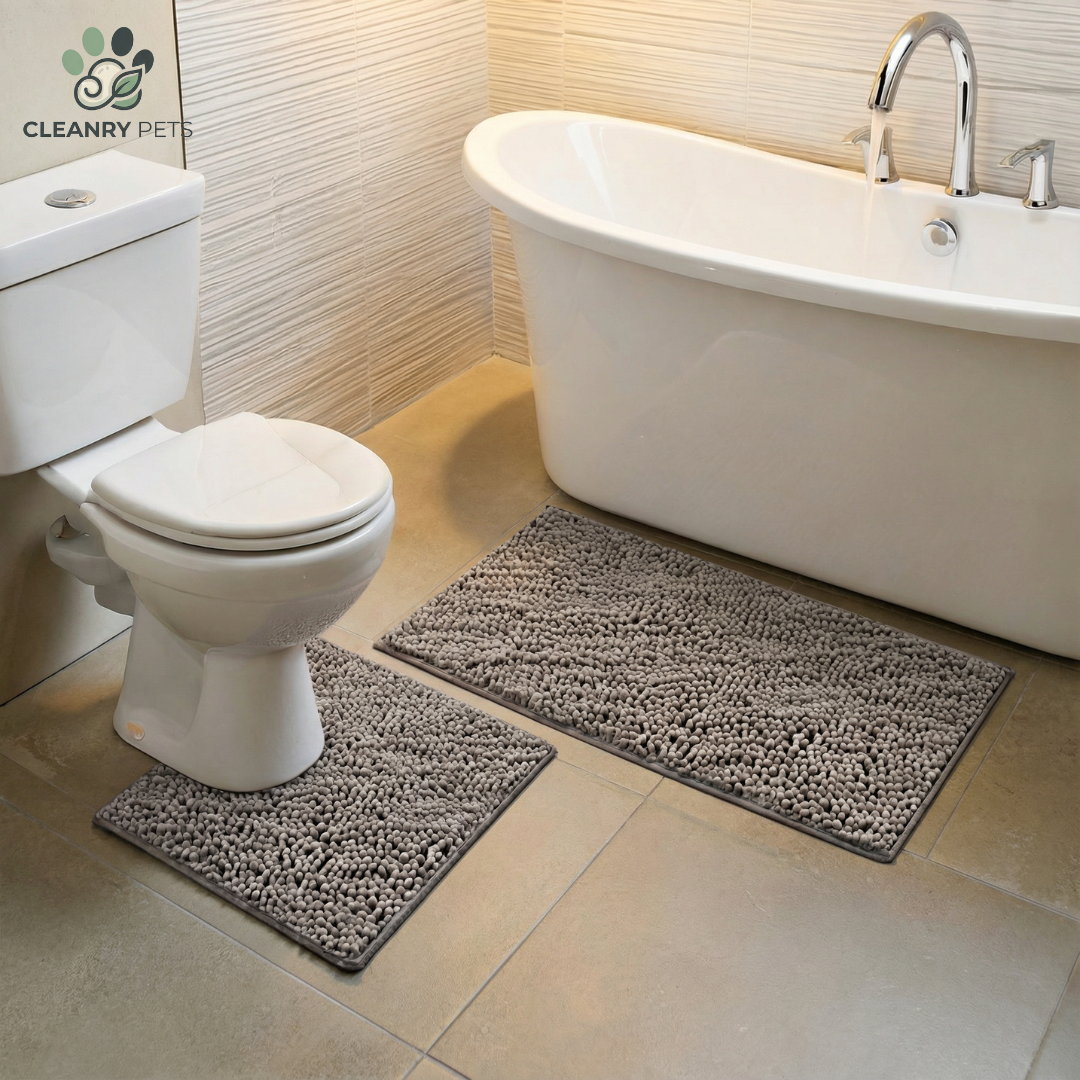 Cleanry Pets® Bathroom Rugs Set – Bath Mat (20”×30”) & U-Shaped Toilet Mat (20”×20”)